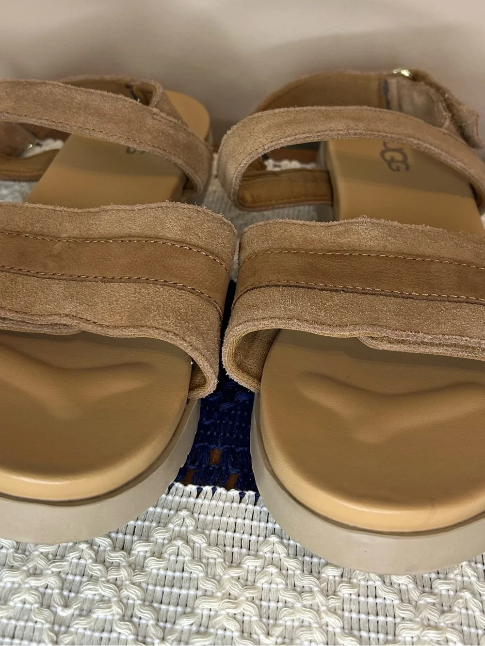 UGG Kids Tan Suede Double‑Strap Slide Sandals